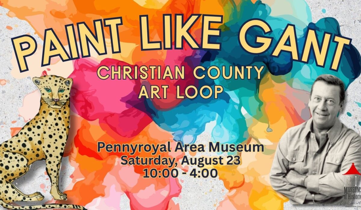 A colorful paint splatter creates the background with a image of man with his arms crossed, a leopard, and details for the Paint Like Gant event make up the foreground.